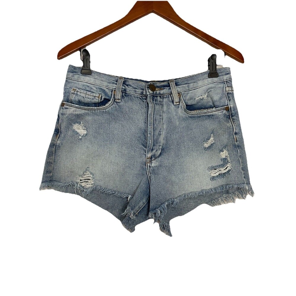 Blank NYC Women's 27 Distressed Denim Jean Shorts Button Fly 3" Inseam